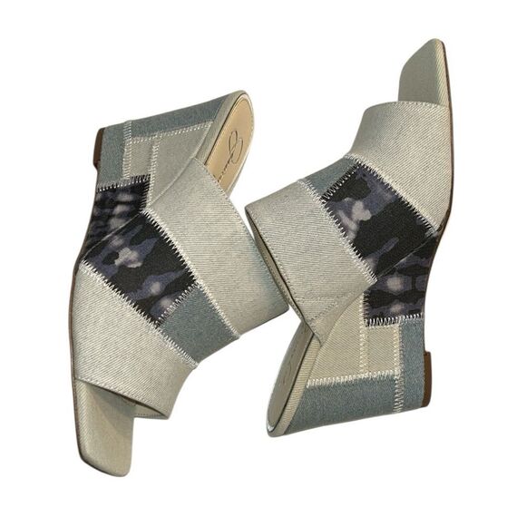Jessica Simpson Blue Denim Patchwork Slip on Wedge Heel Sandals(Size 9W) - Picture 3 of 12